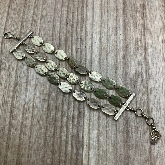 Lucky Brand Gold Tone Hammered Multi Strand Bracelet - Picture 1 of 4
